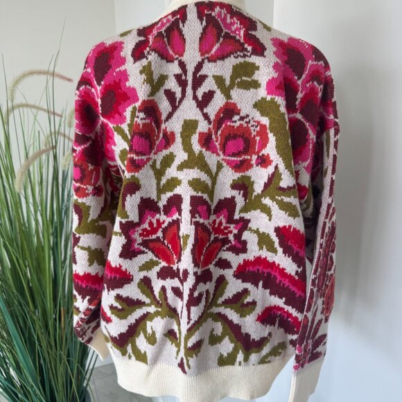 FARM Rio Toucans Scarf Print Cardigan in Toucans Scarf Mixed Off-White Size L - Picture 2 of 7